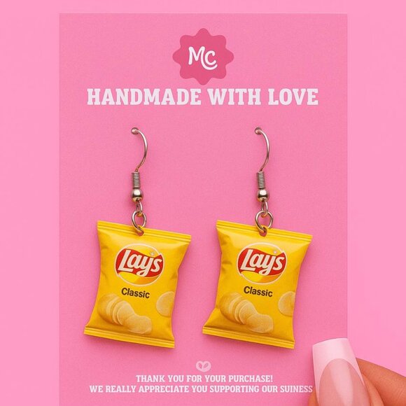 Lays Chips Earrings — Cute Snack Dangle Earrings - Picture 3 of 4